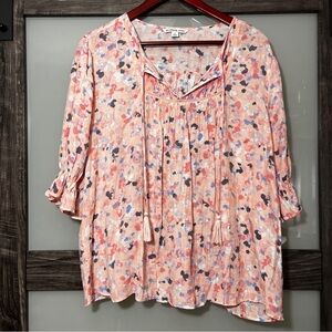 Zac & Rachel Woman Pink and Blue Patterned Blouse Boho Fairy 2X Cottagecore